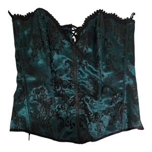 Vintage Shirley of Hollywood Green & Black Corset Sz M